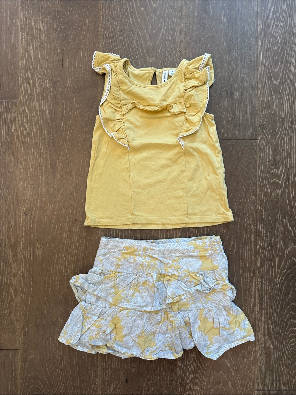 Janie and Jack Yellow Ruffle Tank & Floral Skirt Matching Set
